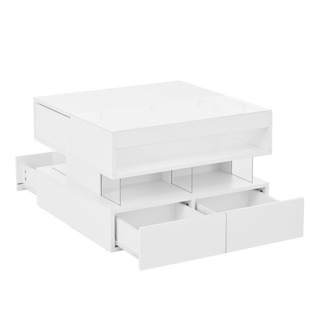 COUCHTISCH höhenverstellbar mit 16-farbiger Beleuchtung in Weiß - Weiß, Holzwerkstoff (70/67/57cm) - OKWISH