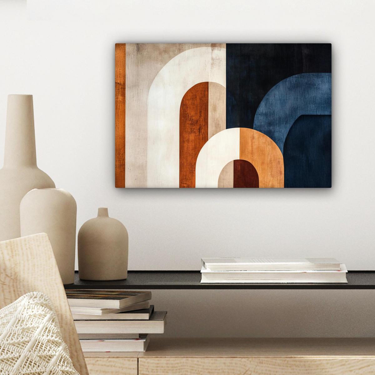 LEINWANDBILD Abstrakt - Formen - Dunkelblau 30x20 cm - Cognac, Textil (30/20cm) - MuchoWow