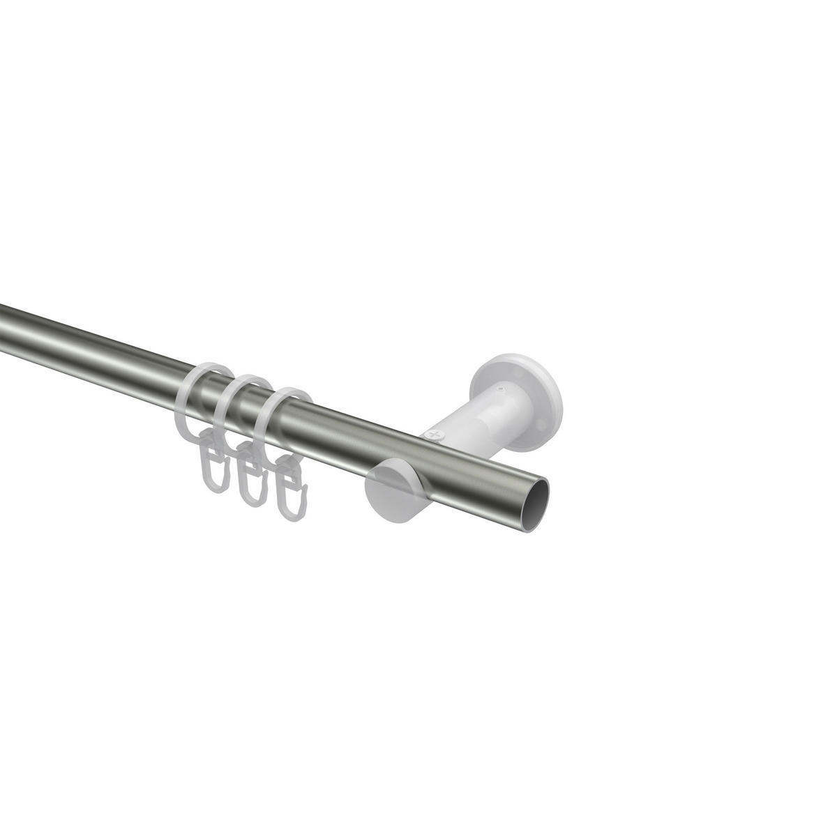 GARDINENSTANGEN-SET Platon Santo 160 cm, 1-läufig, 20 mm Ø Edelstahl-Optik - Edelstahlfarben, Metall (160cm) - INTERDECO