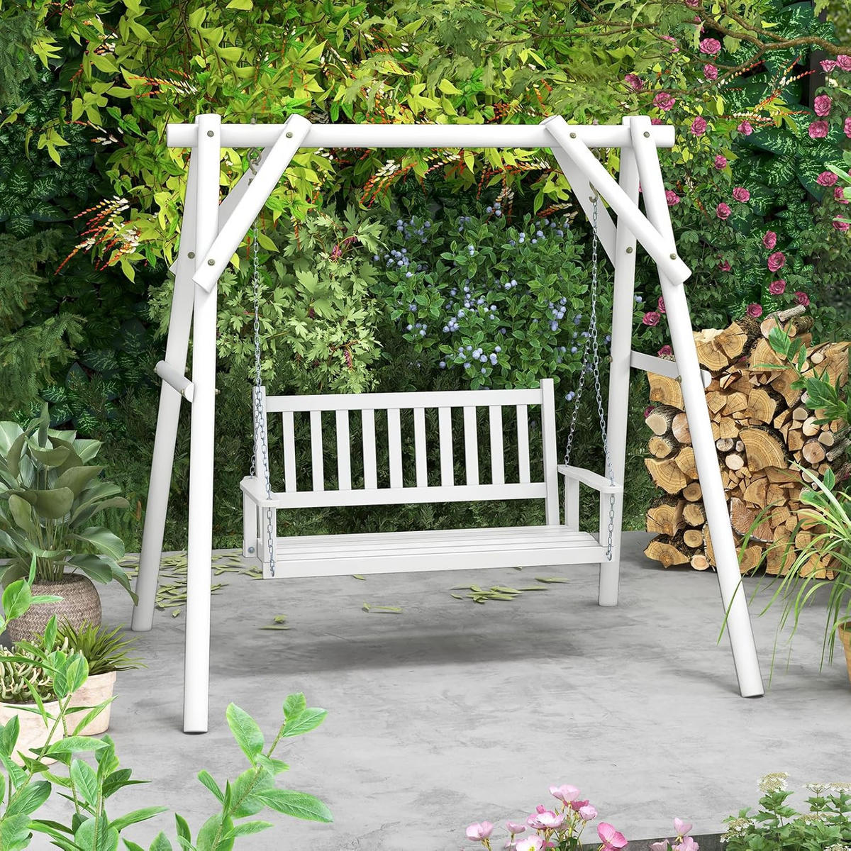 HÄNGEBANK Weiß - Weiß, Holz (136/63/67cm) - COSTWAY