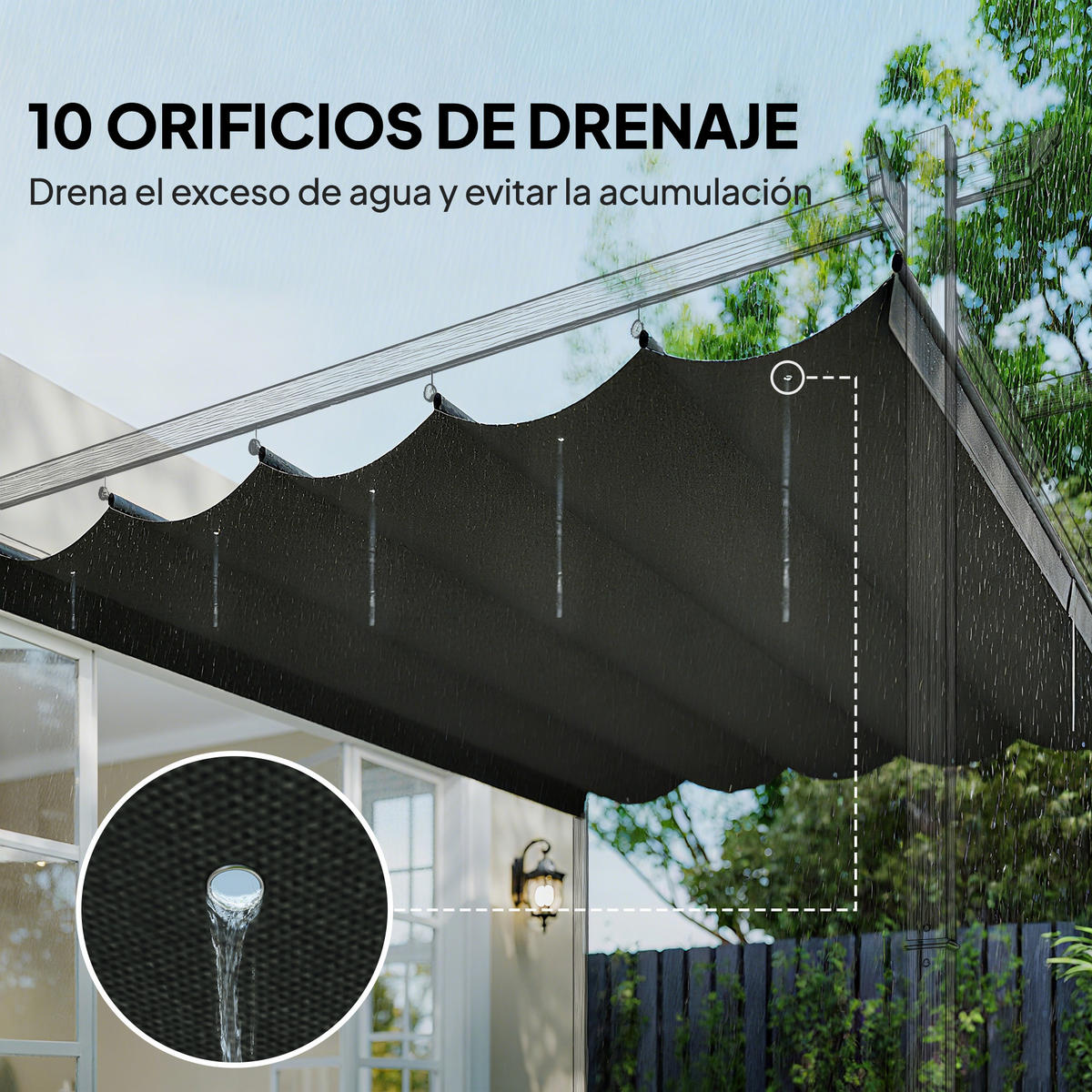 ERSATZDACH, 2,5x2,55 m ausziehbar für 3x3 m Pergola, mit 10 Abflusslöchern, dunkelgrau - Multicolor, Textil (250/6/255cm) - FORIOUS