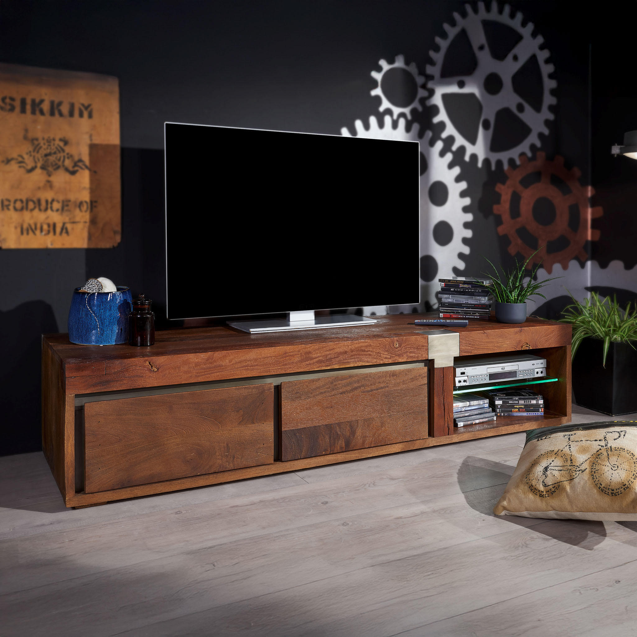 TV-BOARD Mango 180x48x39 braun lackiert Amsterdam #01 - Braun, Holz (180/39/48cm) - Massivmoebel24