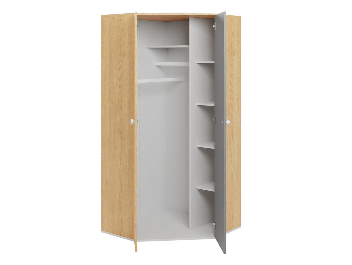 ECKKLEIDERSCHRANK Pixel PX2 - Eichefarben/Weiß, Holzwerkstoff (90/190/90cm)