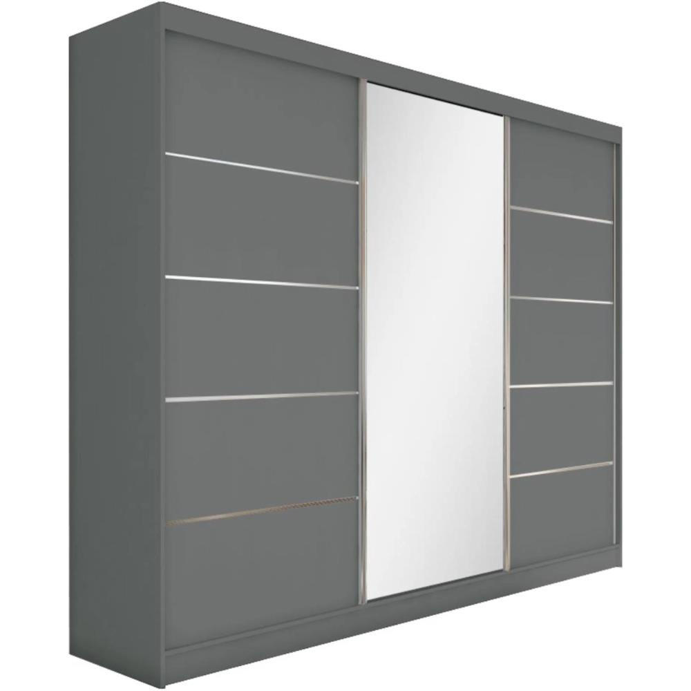 SCHWEBETÜRENSCHRANK Marika 240/216/61 graphit mit Spiegel und Schubladen - Graphitfarben, Holzwerkstoff (240/216/61cm) - Beautysofa