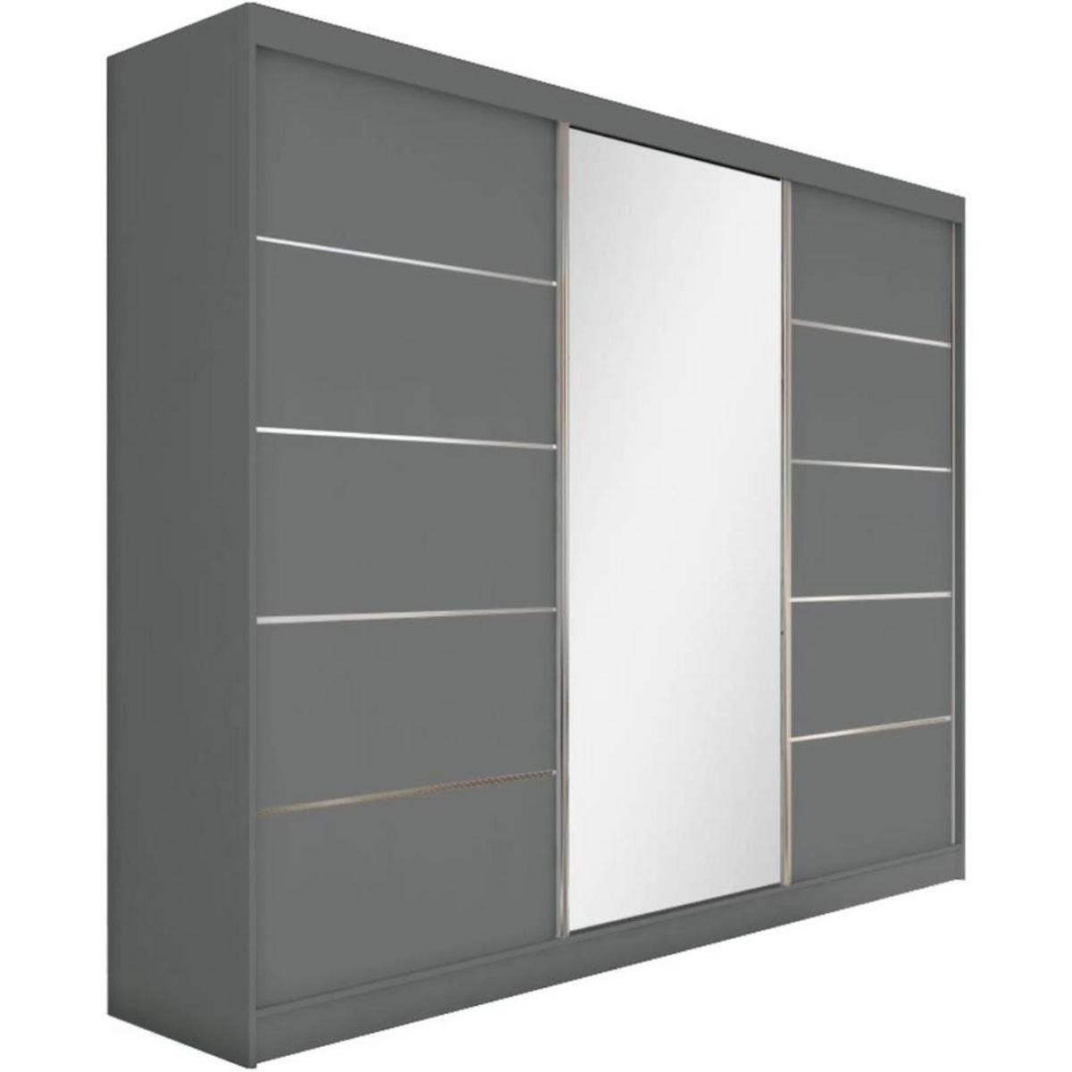 SCHWEBETÜRENSCHRANK Marika 240/216/61 graphit mit Spiegel und Schubladen - Graphitfarben, Holzwerkstoff (240/216/61cm) - Beautysofa