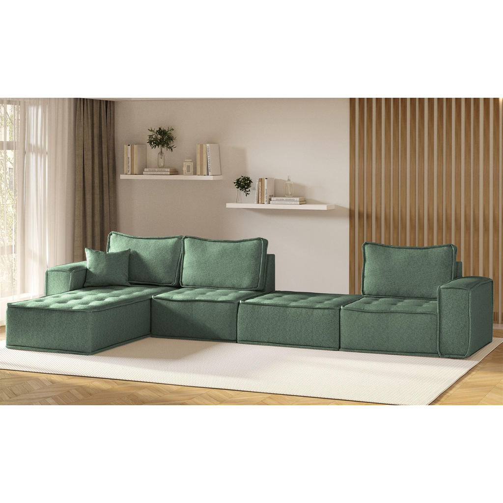 Thumbnail - Fun Möbel Ecksofa, Grün, Textil, Ottomane links, 372x192 cm, Wohnzimmer, Sofas & Couches, Wohnlandschaften, Ecksofas