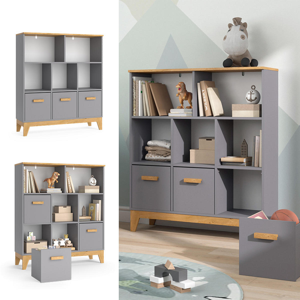 SPIELZEUGSCHRANK Malia Grau 98.4 x 113.4 cm - Grau, Holzwerkstoff (98.4/113.4/32.6cm) - VitaliSpa