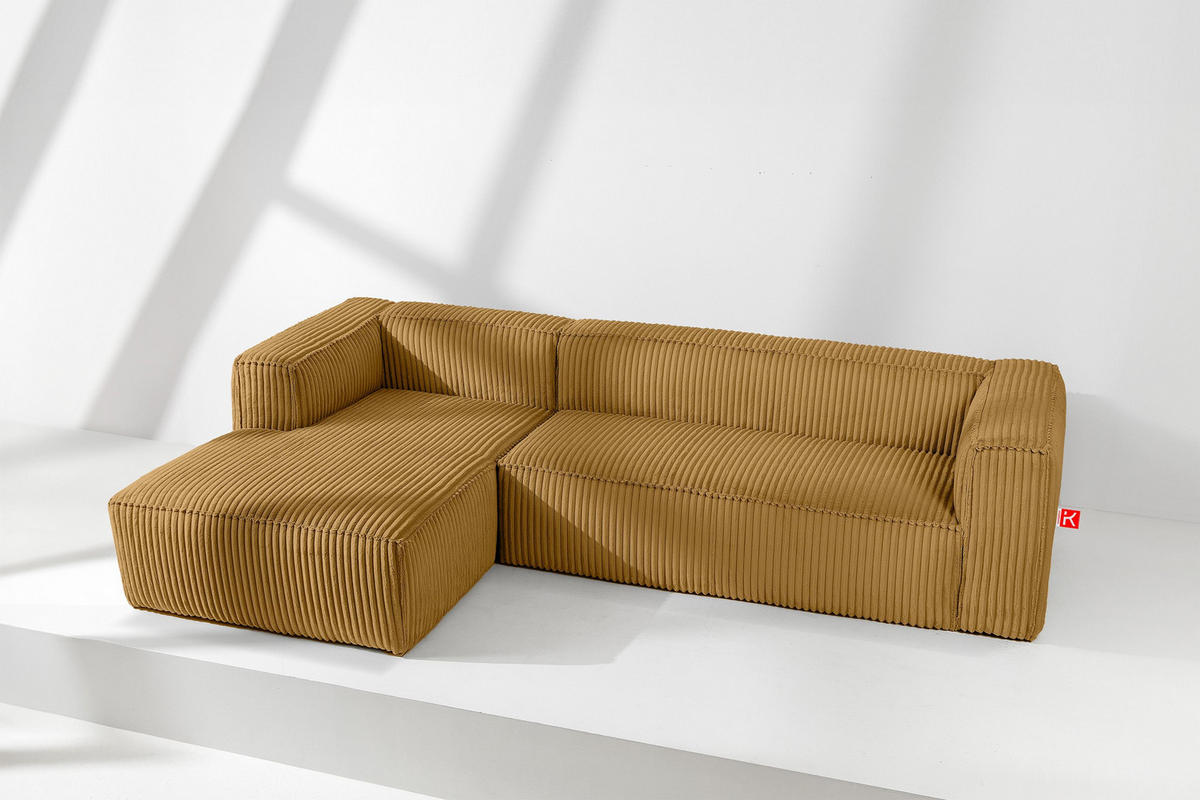 ECKSOFA-LINKS FEROX Modern, Cord-Stoff, gelb - Gelb, Textil (305/175cm) - KONSIMO®