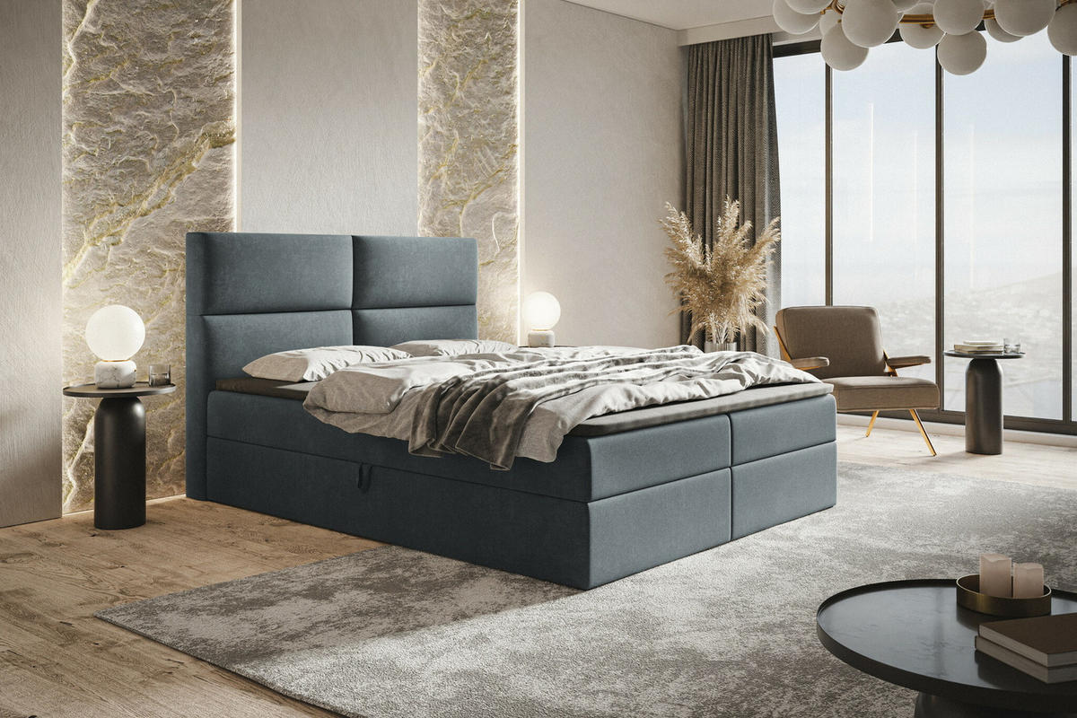 BOXSPRINGBETT mit Matratze 160x200 Coral, Samt, Bettkasten, Dunkelgrau - Dunkelgrau, Holz/Textil (160/200cm) - Emporius