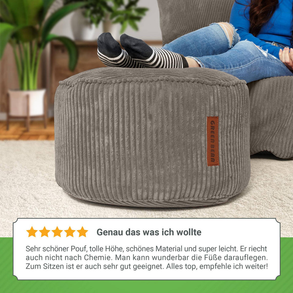 SITZSACK-HOCKER Pouf "Cord" 45x25cm - Anthrazit, Textil (45/25/45cm) - Green Bean