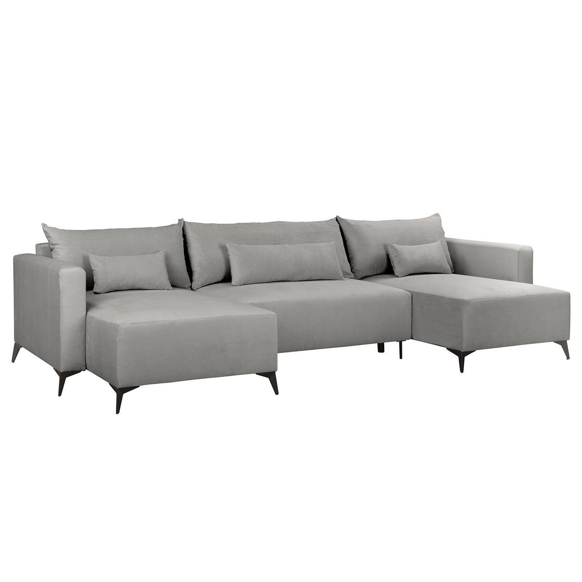 WOHNLANDSCHAFT - Schwarz/Grau, Textil (382/81/148cm) - home24