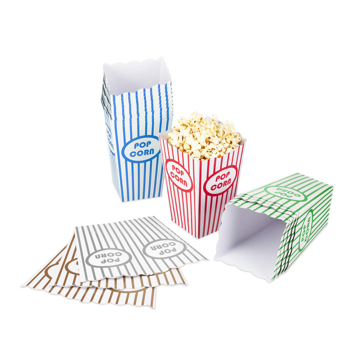 50xPOPCORNTÜTEN - Multicolor, Wellpappe (10.5/16/10.5cm) - Relaxdays