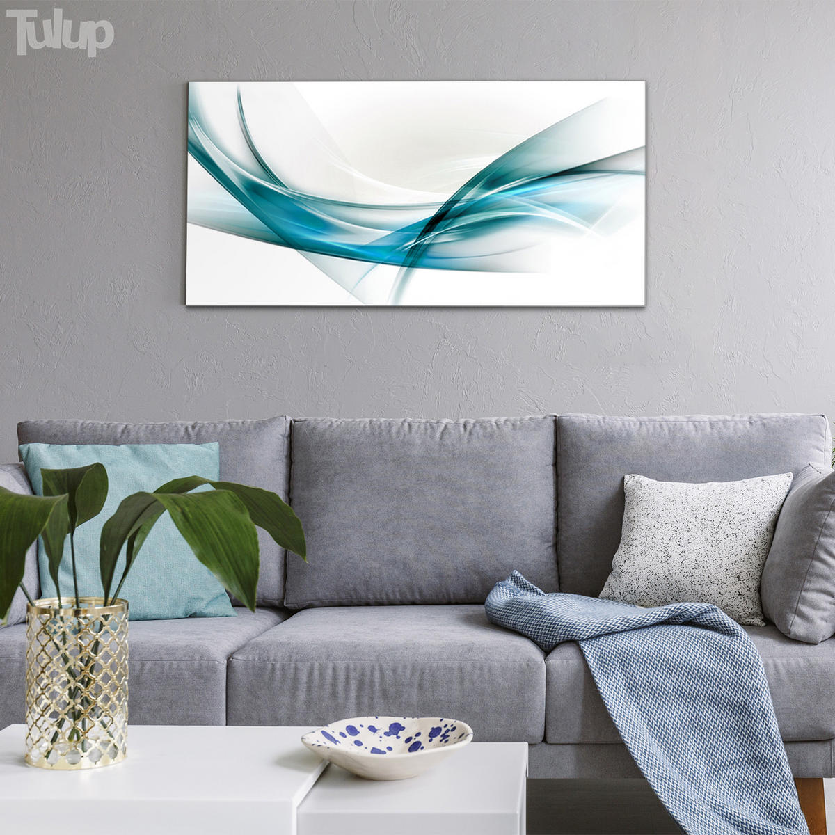 GLASBILD 120x60 cm Linienkunst - Hellblau, Glas (120/60cm) - TULUP