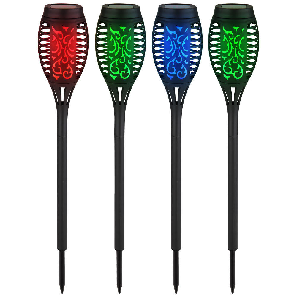 LED AUSSENLEUCHTE Schwarz Solar Feuer-Effekt 4er Set - Schwarz, Kunststoff (7.5/7.5/50.5cm) - Globo Lighting