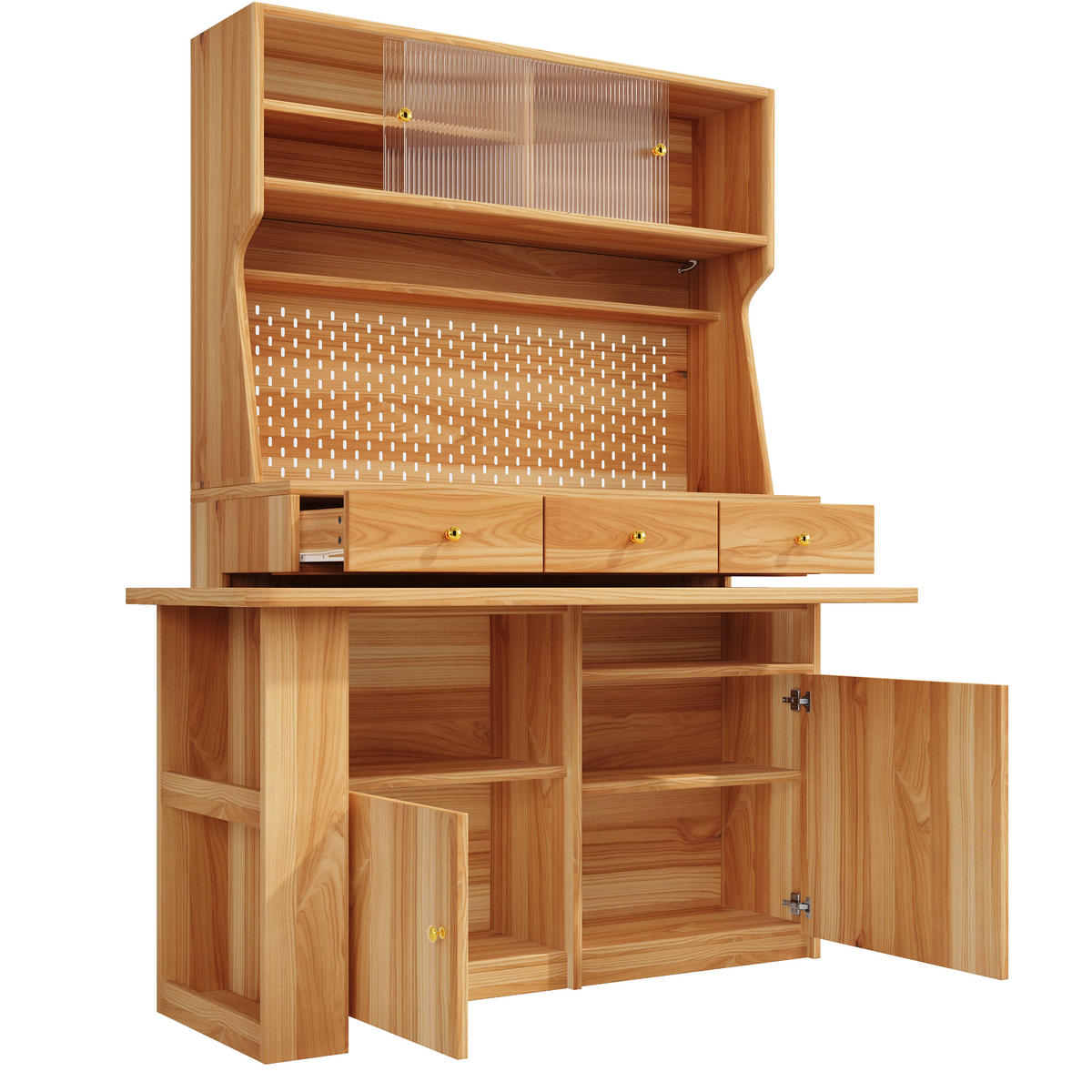 BUFFET LED Glas Türen Naturbraun - Naturfarben, Glas (137/177.7/74cm) - FLIEKS