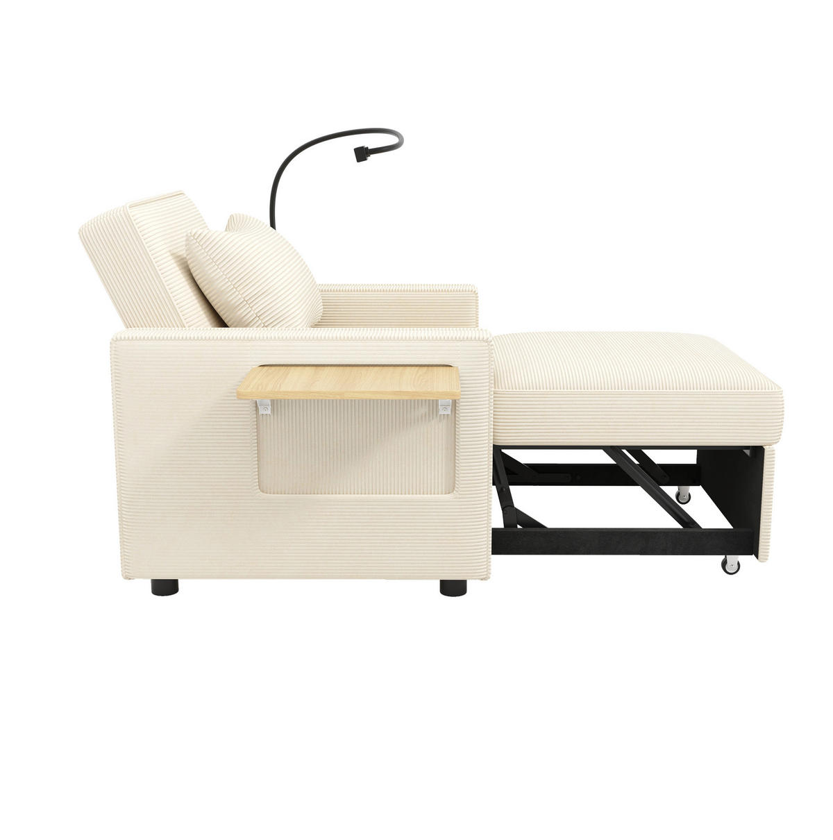 ROZKLADACIA pohovka z menčestru, 93/150/85 cm béžová, s USB, Type-C a držiakom na mobil - béžová, textil (93/85/150cm) - BEAOK