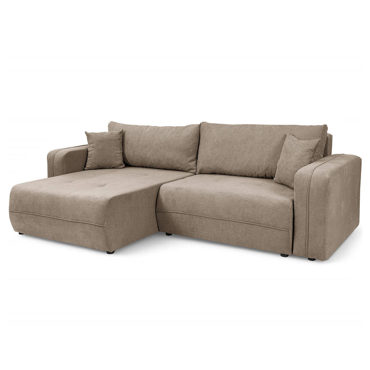 ECKSOFA mit Schlaffunktion - 244 cm - Schwarz/Cappuccino, Kunststoff/Textil (244/145cm) - home24