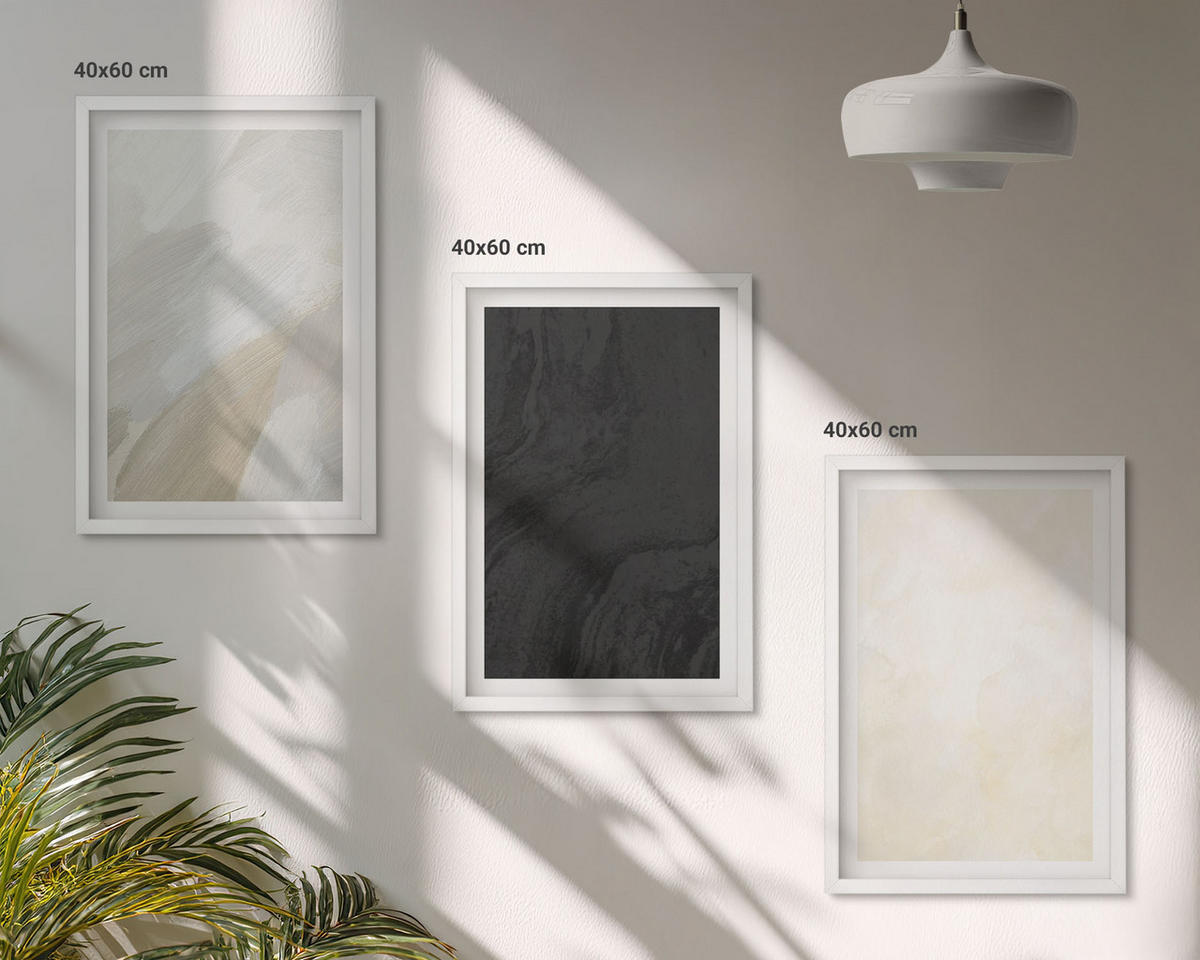 BILDER SET 3er Set - 40x60 cm Weißer Rahmen - Strukturen schattieren Minimalismus - Weiß, Kunststoff (40/60cm) - TULUP