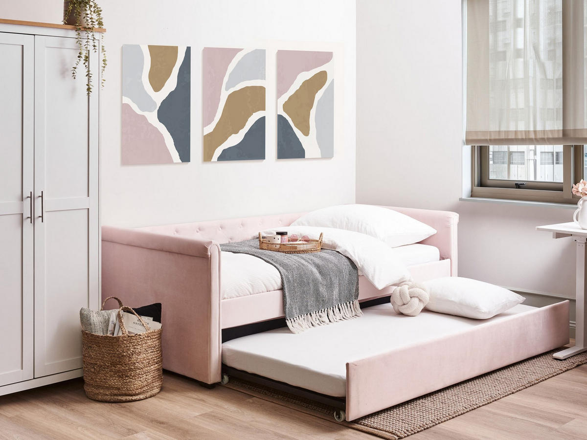 TAGESBETT Rosa 90-200 cm Libourne - Pink, Holz/Textil (90/200cm) - Beliani