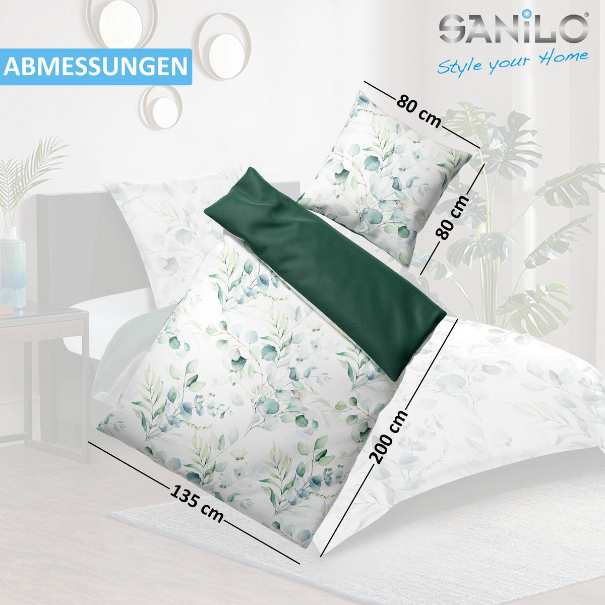 BETTWÄSCHE 4-teilig Eukalyptus - Weiß, Naturmaterialien (135/200cm) - Sanilo