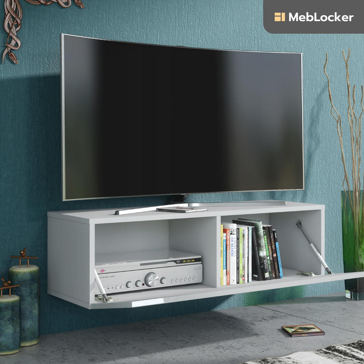 TV Schrank Weiß mit HochglanzFronte 100,2 x 36,5 x 30 cm Wohnzimmer Möbel - Weiß Hochglanz, Holzwerkstoff (100.2/36.5/30cm) - MebLocker
