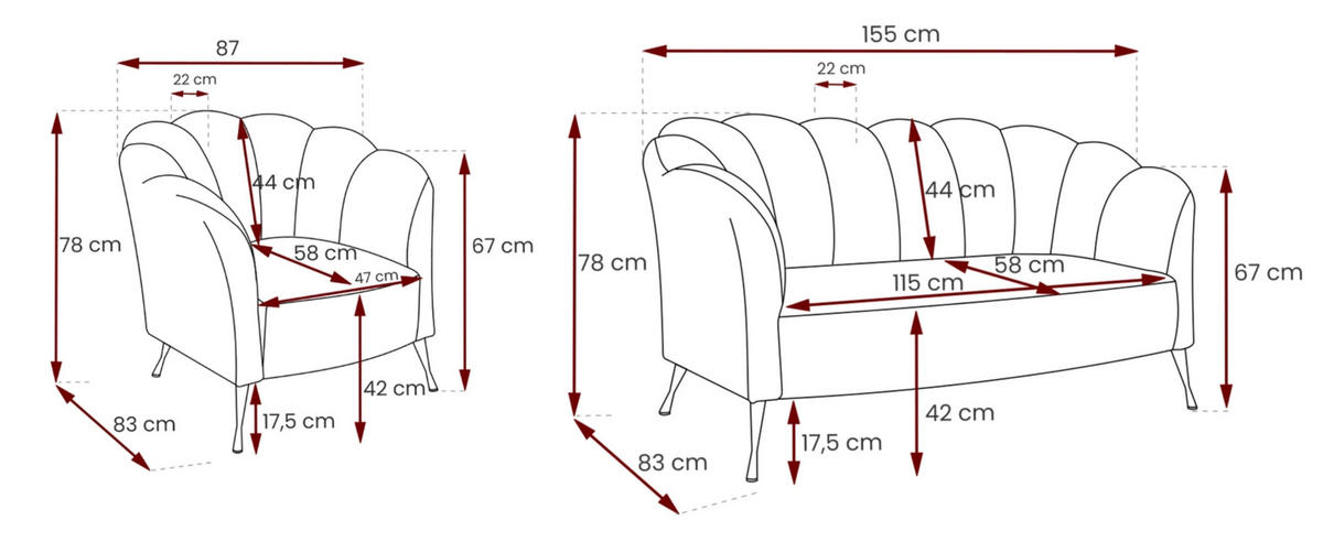 SITZGARNITUR Adria 2+1 - Goldfarben/Dunkelblau, Holzwerkstoff/Textil (242/78/83cm) - Ravio