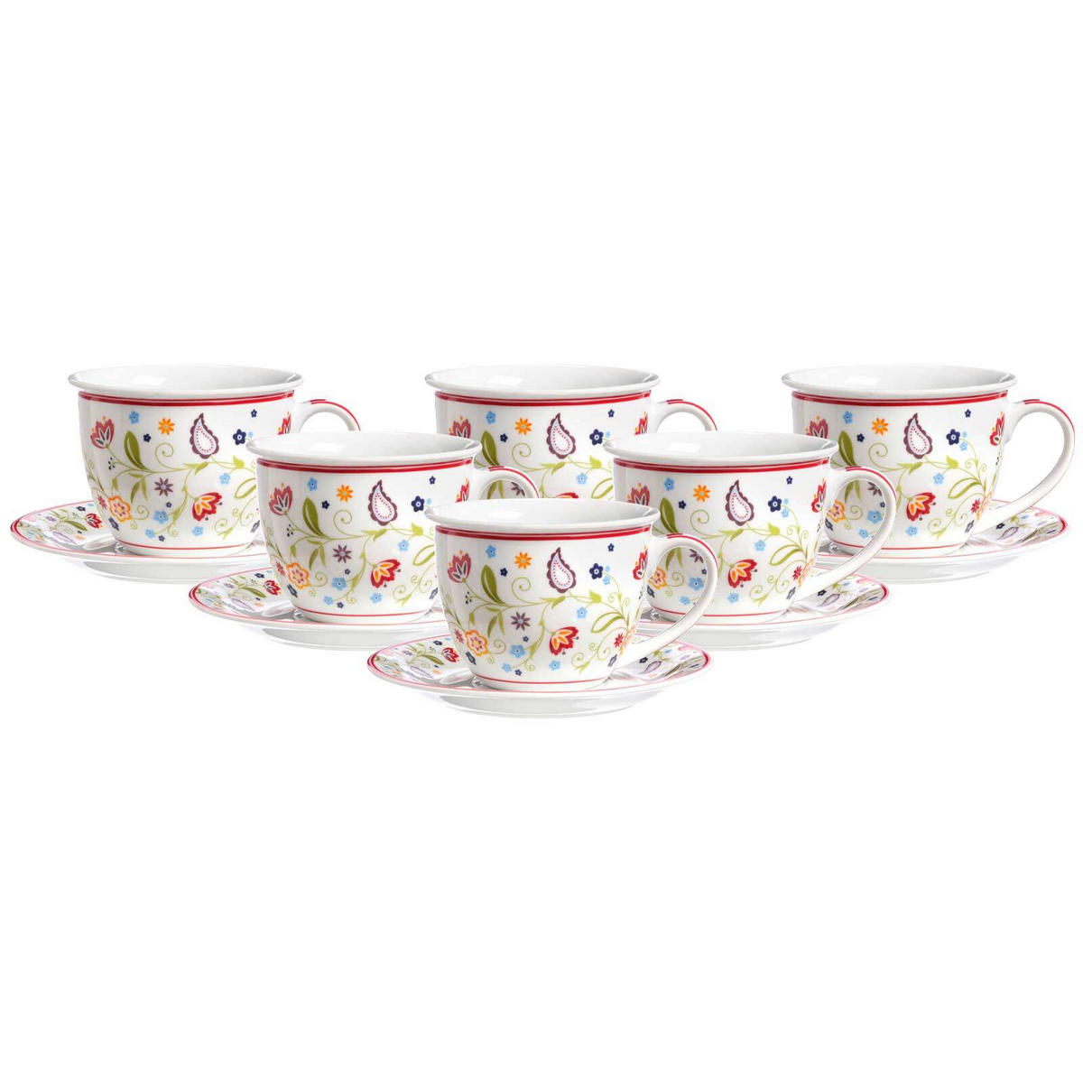 MILCHKAFFEE TASSEN MIT UNTERTASSEN Shanti bunt 350 ml 6er Set - Multicolor, Keramik (17/11/17cm) - Ritzenhoff Breker