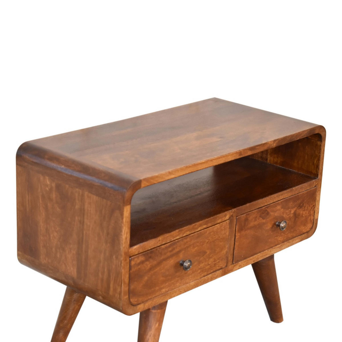 MEDIENANLAGE TV-Schrank aus Massivholz, 2 Schubladen, 1 offenes Regal, nordische Beine, Braun - Messingfarben/Braun, Holz/Metall (60/45/30cm) - Artisan Furniture