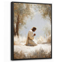 LEINWAND Bilder mit Rahmen - Jesus - Kniend - Waldlandschaft - Betend - 30x40 - Beige, Textil (30/40cm) - MuchoWow