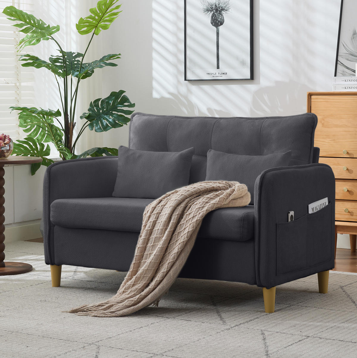 SOFA 2-Sitzer mit Armlehnen 127 cm Dunkelgrau Chenille - Dunkelgrau, Holzwerkstoff (127/83/75.5cm) - Meubliv