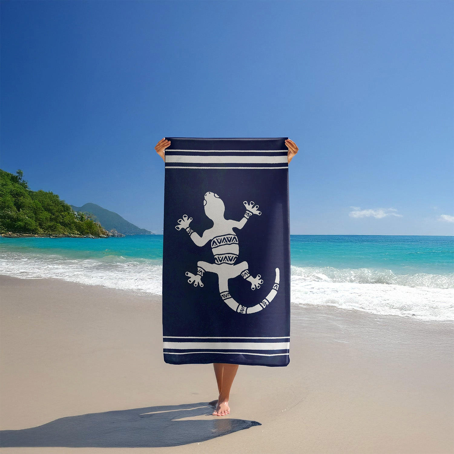 STRANDTUCH Frottee Velours Jacquard Blau 90x170 400g/m² - Sistelo - Blau, Textil (170/90cm) - LE COMPTOIR DE LA PLAGE