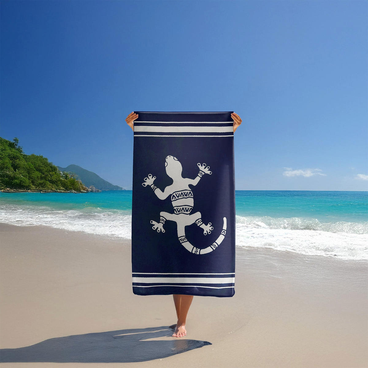 STRANDTUCH Frottee Velours Jacquard Blau 90x170 400g/m² - Sistelo - Blau, Textil (170/90cm) - LE COMPTOIR DE LA PLAGE