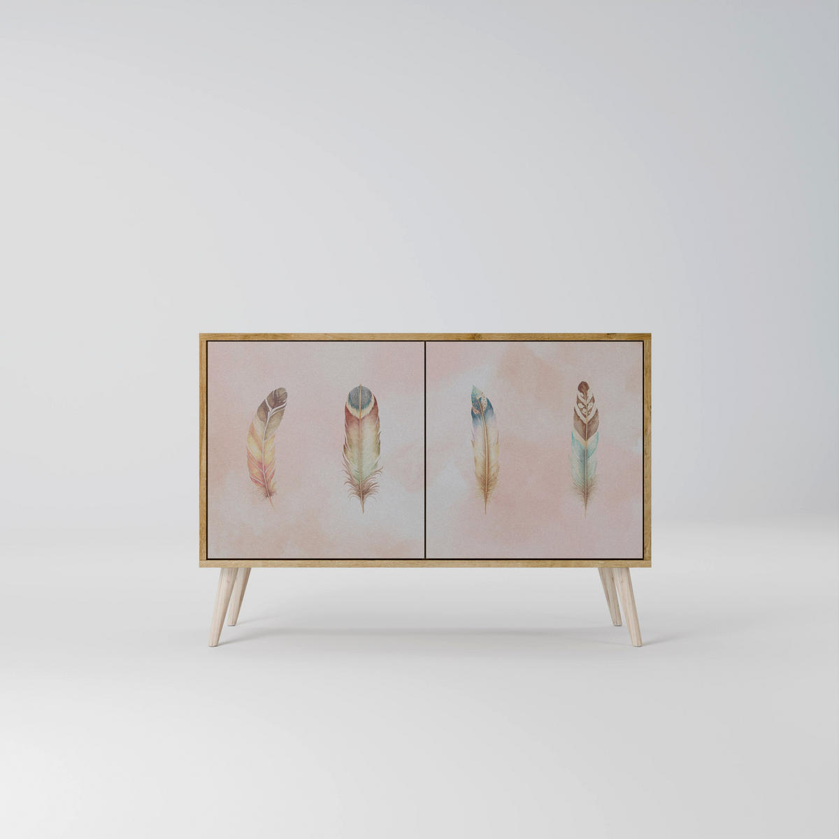 SIDEBOARD THE DELIQUESCE, Eicheneffekt, 111x42x77,5 cm, 2 Türen - Eichefarben/Buchefarben, Holzwerkstoff/Buchenholz (111/77.5/42cm) - SpaceRebels