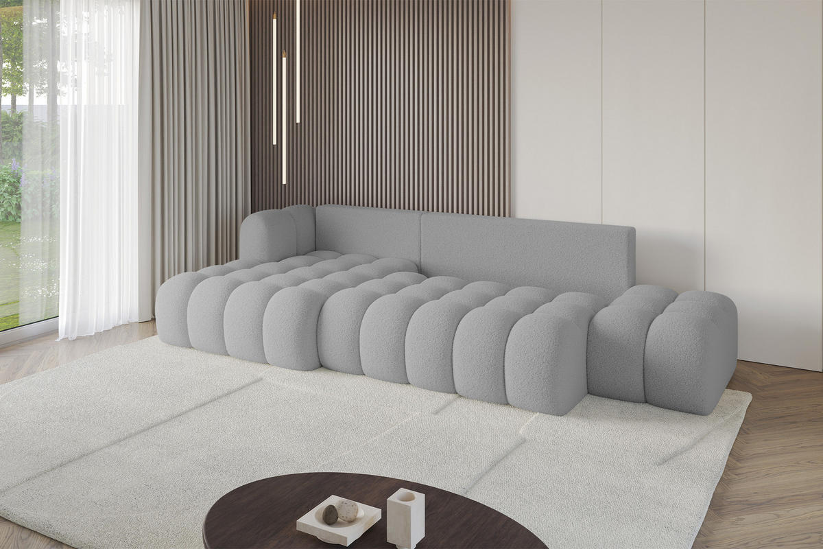 ECKSOFA mit Schlaffunktion Ottomane Links OLEA-L2 321x164x75 Hellgrau Bouclé - Hellgrau/Schwarz, Holzwerkstoff/Kunststoff (321/164cm) - ALTDECOR