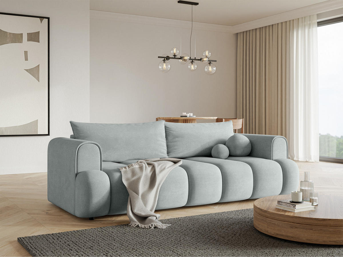 SCHLAFSOFA Dandelino Hellgrau Velours - Hellgrau/Schwarz, Kunststoff/Textil (250/90/112cm) - Selsey