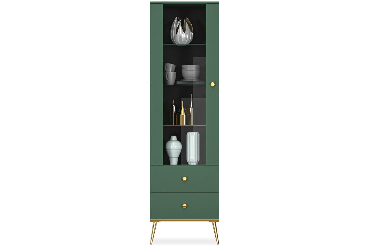 VITRINENSCHRANK ARICIA Soft-Close-Funktion, Grün - Grün, Holz (55/190/40cm) - KONSIMO®