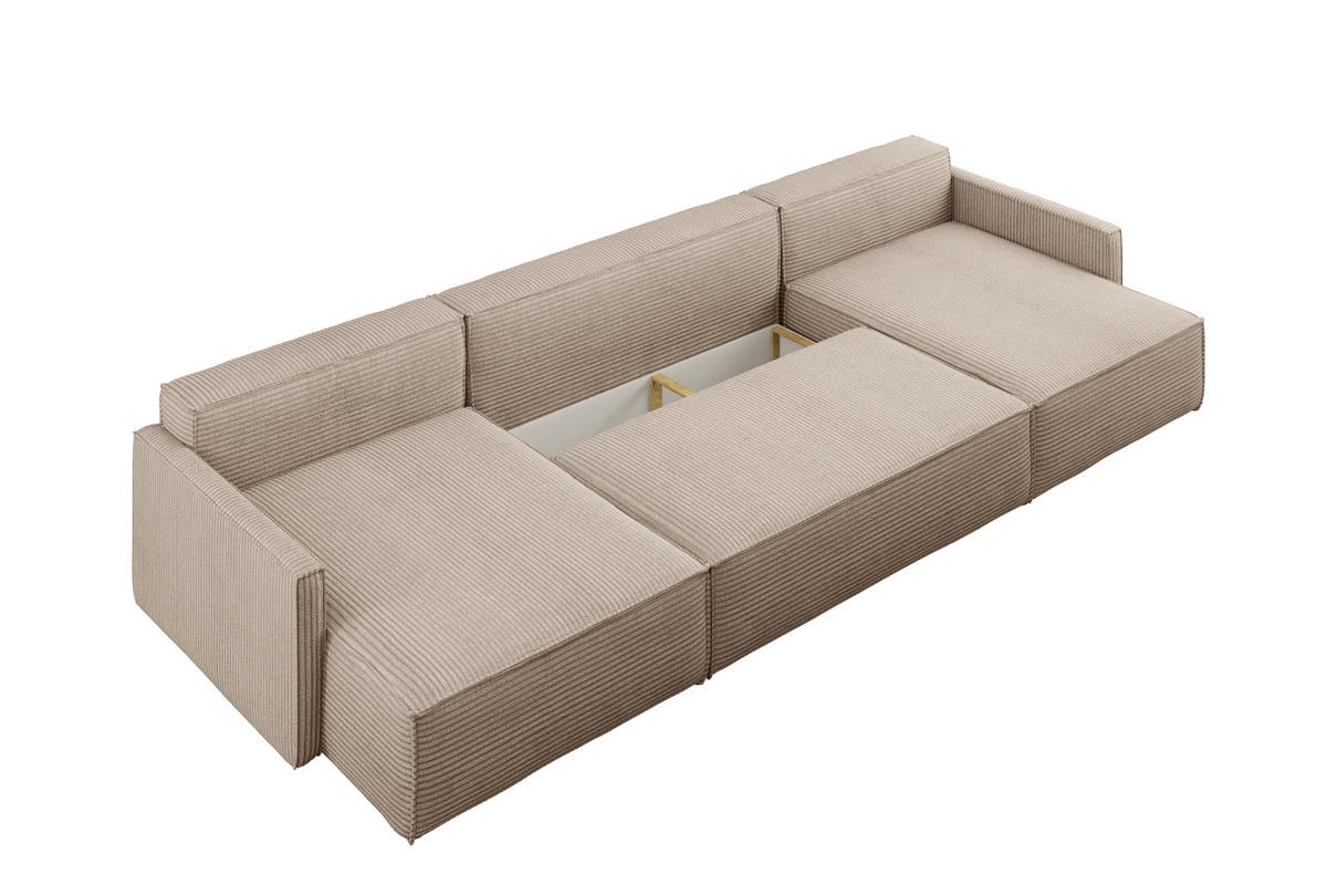 ECKSOFA Carlos Mit Schlaffunktion und Bettkasten Elegante Stoff Poso Dunkelbeige - Sandfarben, Holz/Textil (348/142cm) - Kaiser Möbel