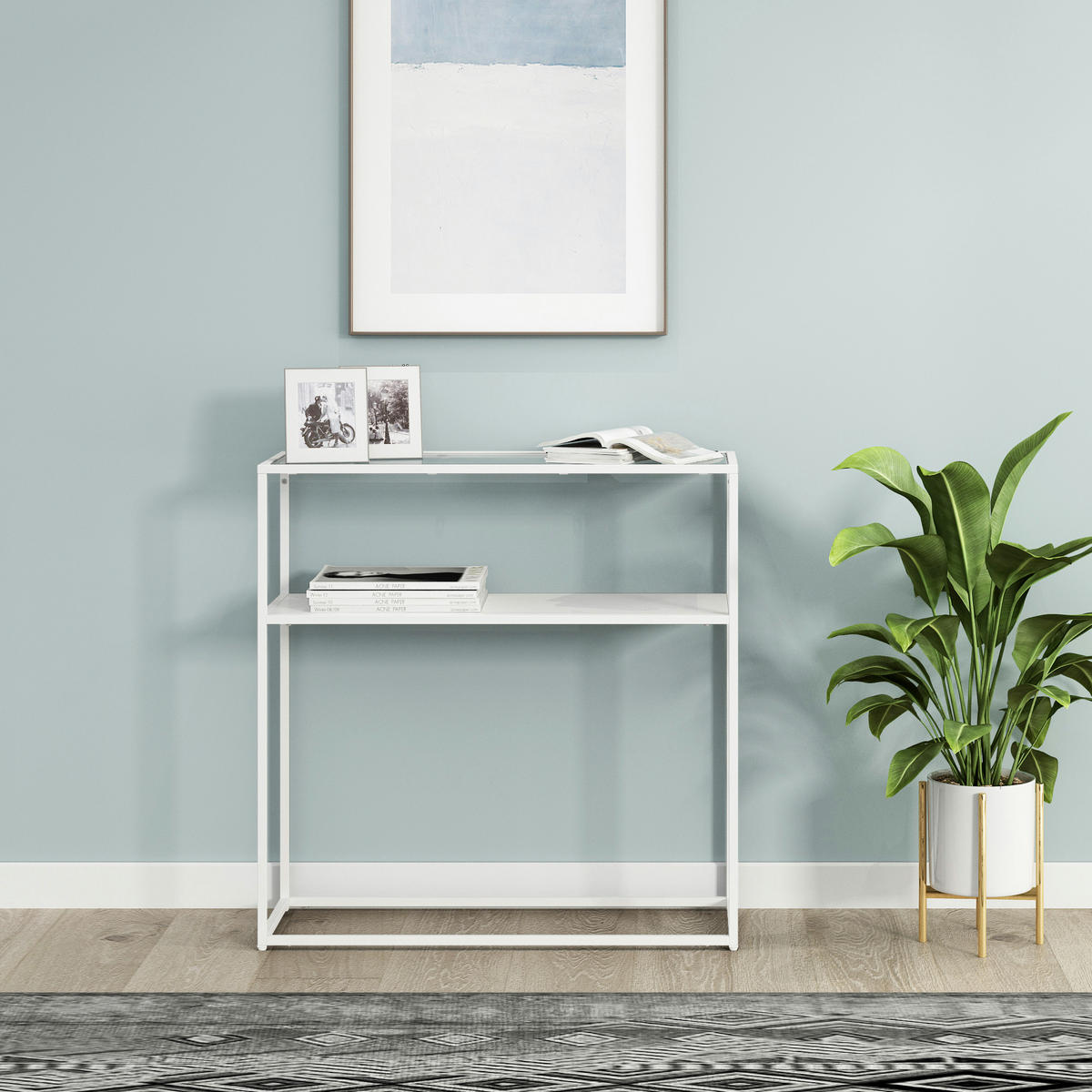 KONSOLENTISCH Kuhmo - Transparent/Weiß, Glas/Metall (30/80/80cm) - [en.casa]