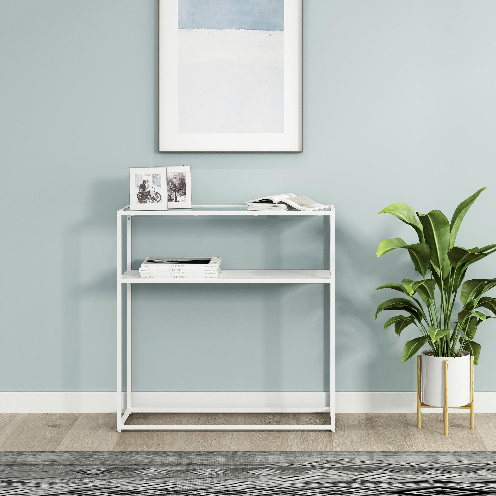 Thumbnail - [en.casa] Konsolentisch, Weiß, Transparent, Metall, Glas, Rechteckig,Rechteckig, 80x80x30 cm, Wohnzimmer, Wohnzimmertisc...