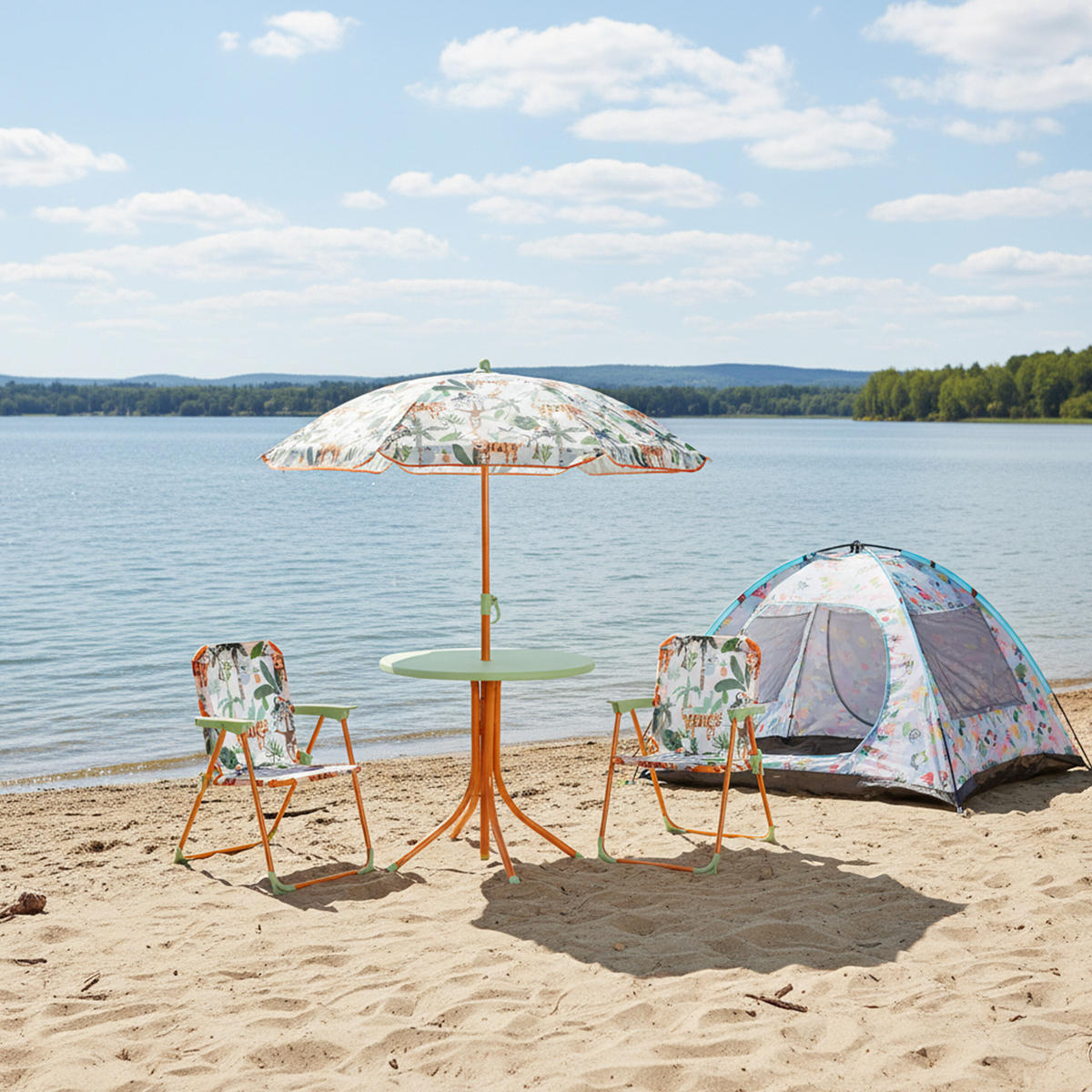 DĚTSKÁ sedací skupina pro kempování - různobarevná, kov/textil (100/126/100cm) - Relaxdays