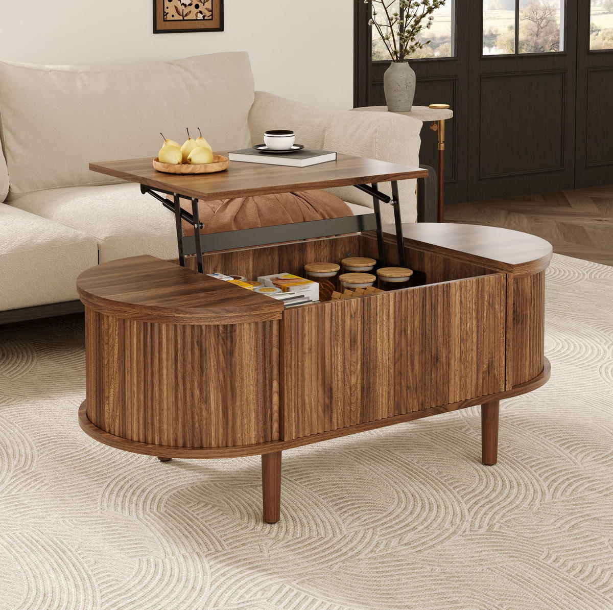 COUCHTISCH aus MDF 100x48x53,5 cm in Nussbaum mit höhenverstellbarer Tischplatte - Nussbaumfarben, Holzwerkstoff (100/48/53.5cm) - Modfu