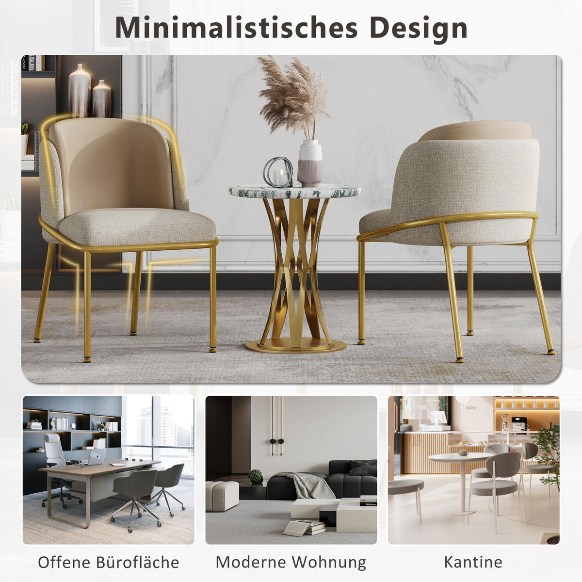 ESSZIMMERSTUHL 4 Stück 55×55×85 cm aus Metall-Holz Gestell PVC-Kunstleder, beige - Beige, Metall (55/85/55cm) - Luhomfu