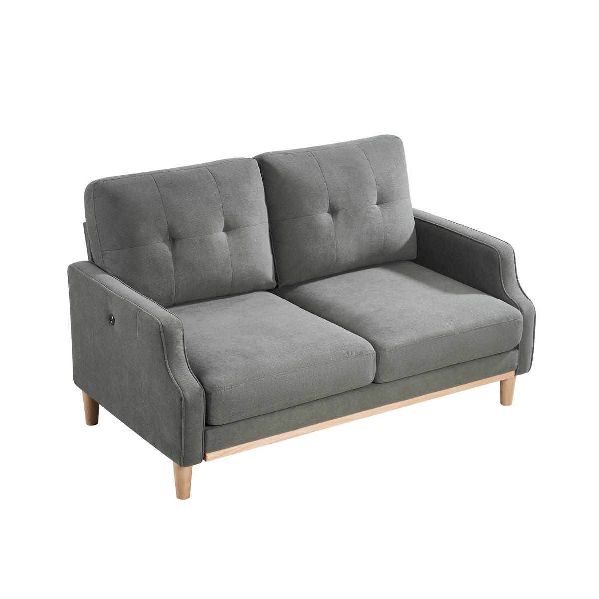 2-SITZER SOFA Polyester Dunkelgrau mit USB - Dunkelgrau, Holz/Holzwerkstoff (135/85/72cm) - WISHDOR