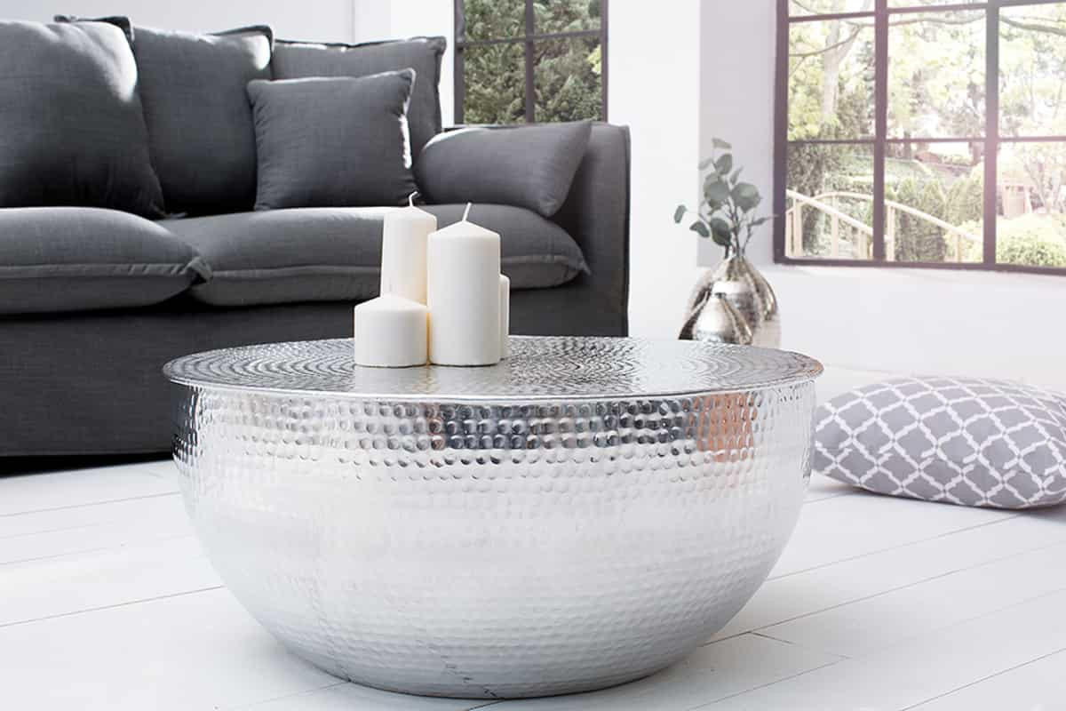 COUCHTISCH ORIENT II Aluminium rund Silber 60cm - Silberfarben/Goldfarben, Metall (60/60/30cm) - riess-ambiente