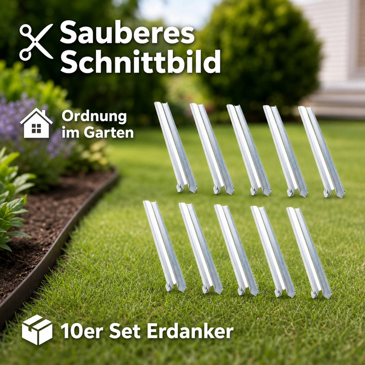 10 Set Erdanker für Rasenkante schmale 40 x 2,6 0,2 cm - Silberfarben, Metall (2.6/1cm) - ich-zapfe
