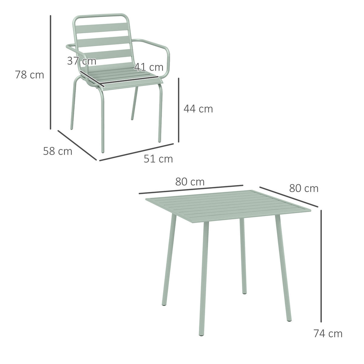 SITZGRUPPE, Grün, Stahl - Grün, Metall - Outsunny