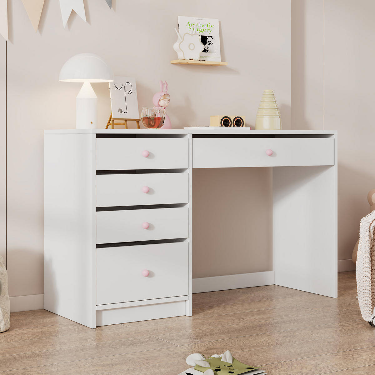 SCHREIBTISCH in Weiß schlichter Kinderschreibtisch mit Schubläden für jedes Alter geeignet, B120/T45/H74cm - Weiß, Keramik/Holzwerkstoff (45/120/74cm) - STILVORA