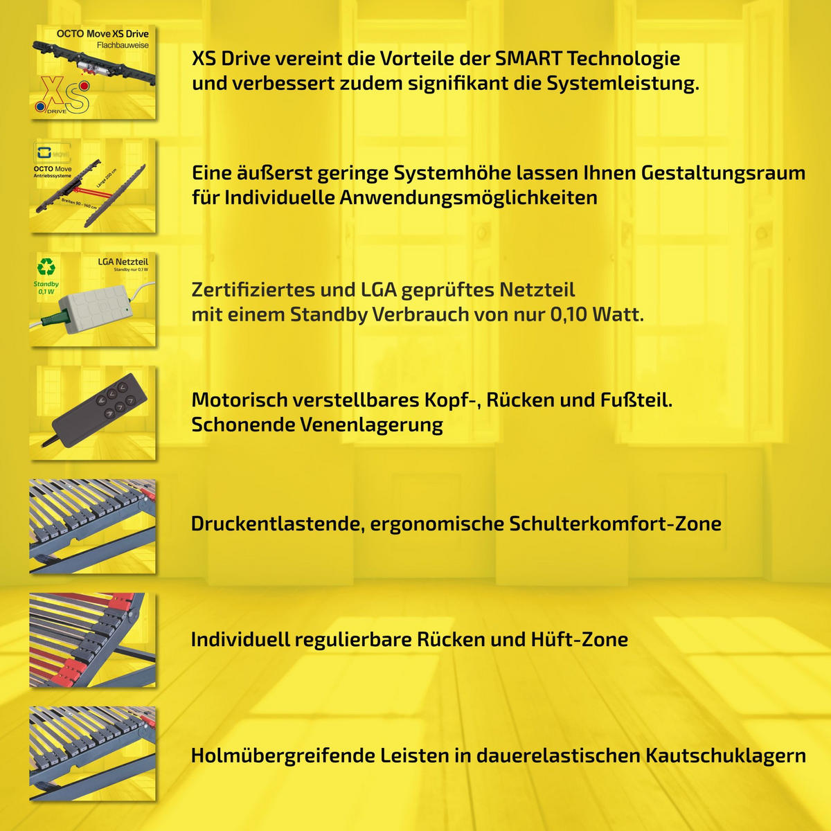 ELEKTRISCHER Lattenrost Verstellbar Ultraflach 80x200 cm 9 cm Hoch 7-Zonen - Anthrazit/Schwarz, Holz (80/200cm) - Matratzen Perfekt
