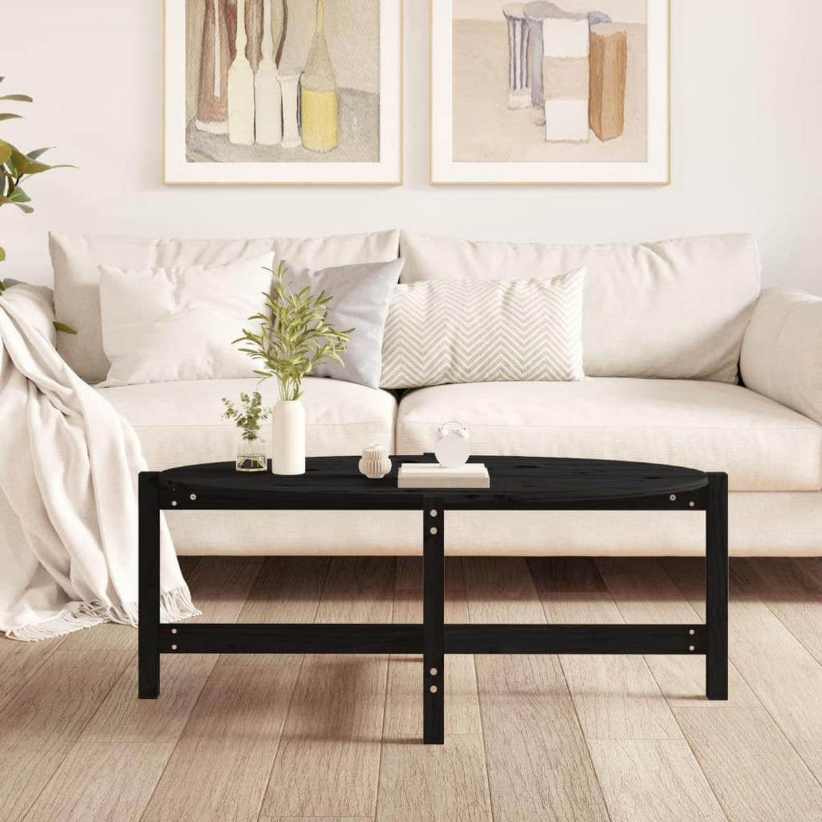 COUCHTISCH Schwarz 118x63x45 cm Massivholz Kiefer - Schwarz, Holz (118/63/45cm) - furnicato
