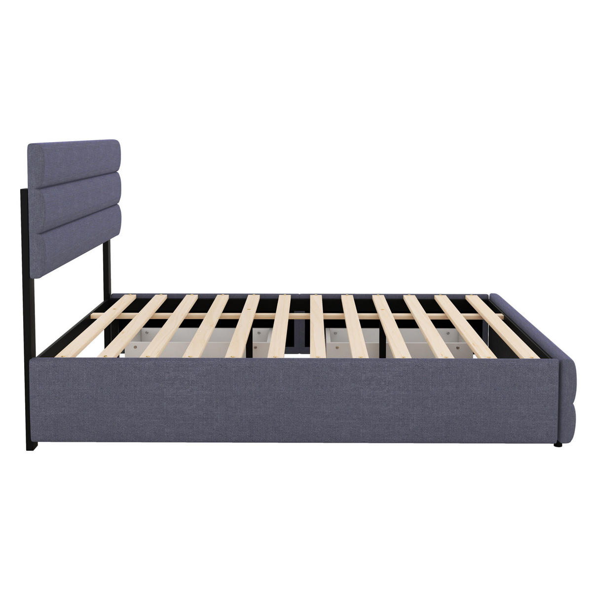 POLSTERBETT 140/200 cm grau mit Unterbett und zwei Schubladen - Grau, Textil (140/200cm) - OKWISH